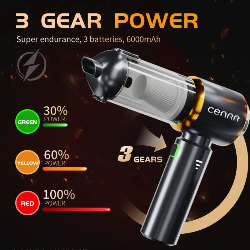 3-gear wireless portable vacuum cleaner with 6000mAh battery for home and car
