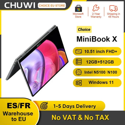 Chuwi 360° MiniBook X Laptop 2-in-1 Yoga Mode Intel N100 N5100 10.51 Inch laurichshop