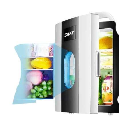 Small 10 L mini car home dual-use refrigerator also good for students.