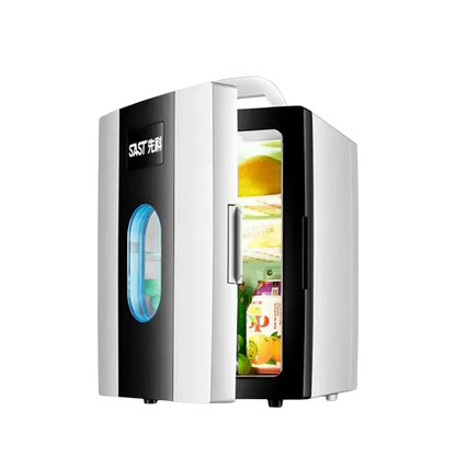 Small 10 L mini car home dual-use refrigerator also good for students.