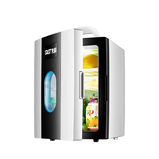 Small 10 L mini car home dual-use refrigerator also good for students.