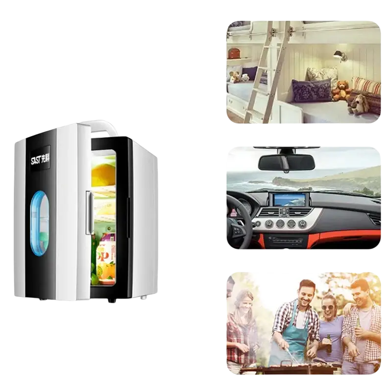 Small 10 L mini car home dual-use refrigerator also good for students.