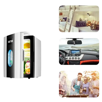 Small 10 L mini car home dual-use refrigerator also good for students.