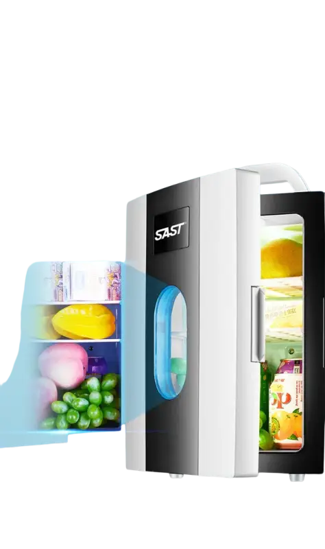 Small 10 L mini car home dual-use refrigerator also good for students.