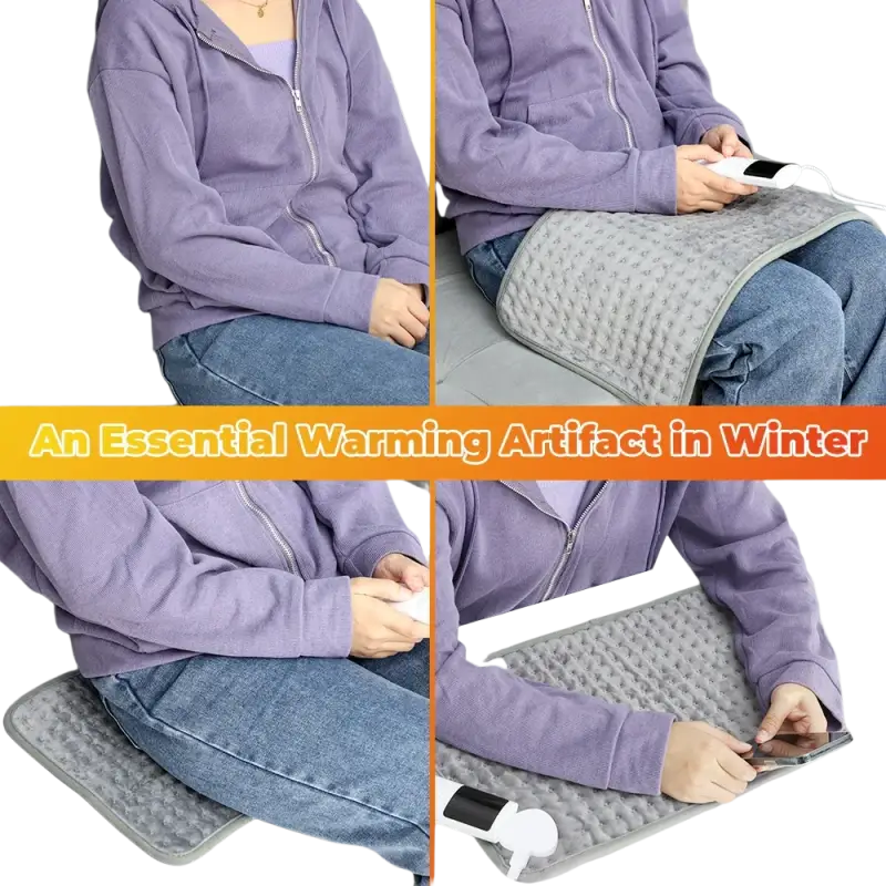 Gray textured electric heating blanket with USB connection for sofa bed use