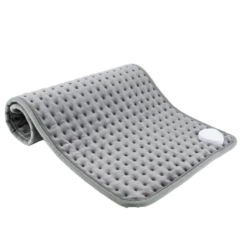 Gray textured dimpled surface of a dark grey electric heating blanket for sofa bed