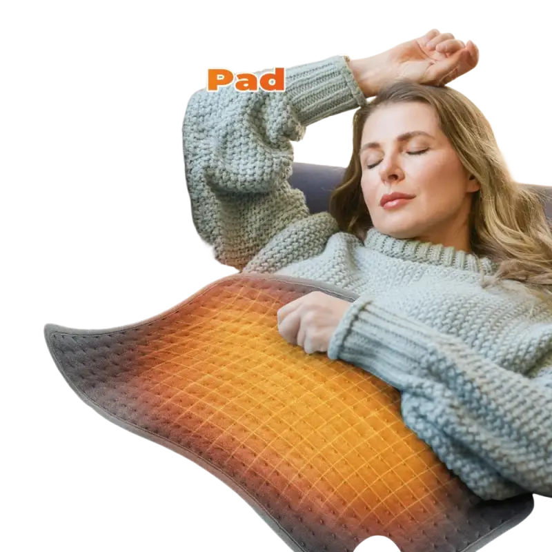 Multifunctional dark grey electric heating blanket glowing orange on a couch