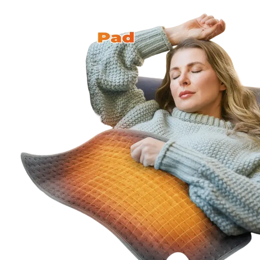 Multifunctional dark grey electric heating blanket glowing orange on a couch