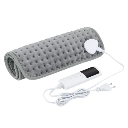 Dark grey electric heating blanket with plush fabric and temperature control settings