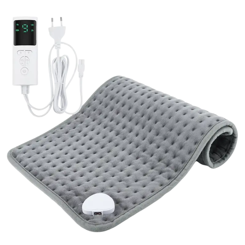Dark grey electric heating blanket with temperature control and power cord