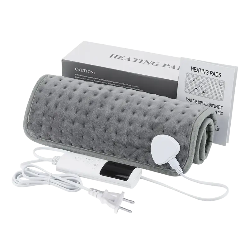 Dark grey electric heating blanket with textured surface and controller for comfort