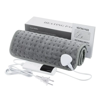 Dark grey electric heating blanket with textured surface and controller for comfort