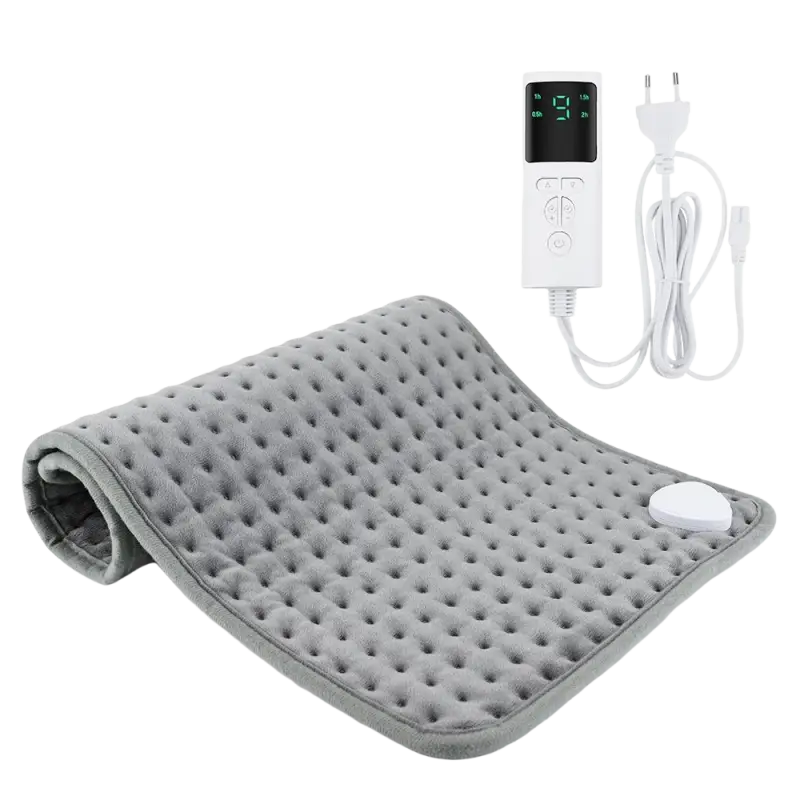Dark grey electric heating blanket with textured surface and digital controller