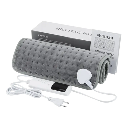 Dark grey electric heating blanket with textured surface and controller cord