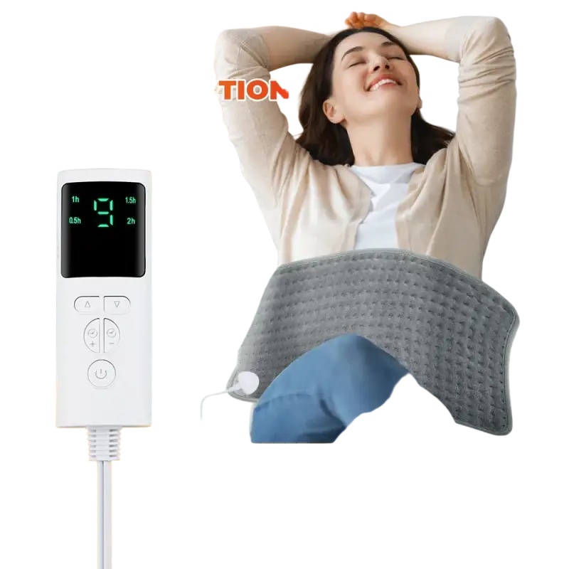 Dark grey electric heating blanket with digital timer control and 4 timing settings