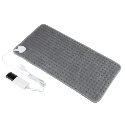 Dark grey electric heating blanket with textured cover and power cord for sofa bed