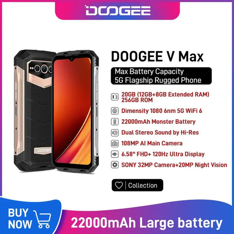 Doogee V Max 5 G Rugged Phone 12 GB/56 GB Cellphone 108 MP Camera