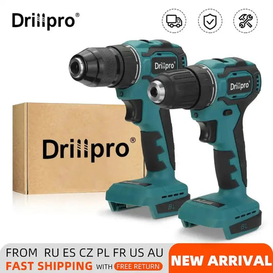 Drillpro Brushless Electric Screwdriver Hammer Drill 13mm 10mm 21 + 1 Torque Cordless for Makita 18V Battery - Smart