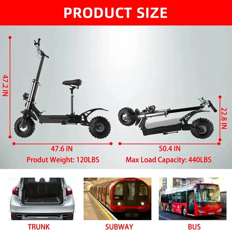 Dual Motor Folding Electric Scooter 60-80km Range Requires Shipping