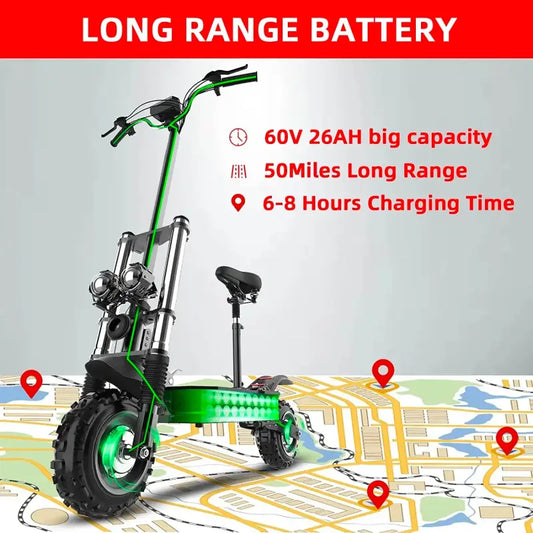 Dual Motor Folding Electric Scooter 60-80km Range Requires Shipping