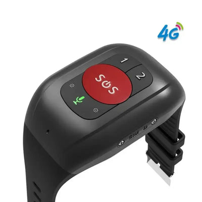 Black 4G Tracking Bracelet for Elderly with SOS button and health temperature management