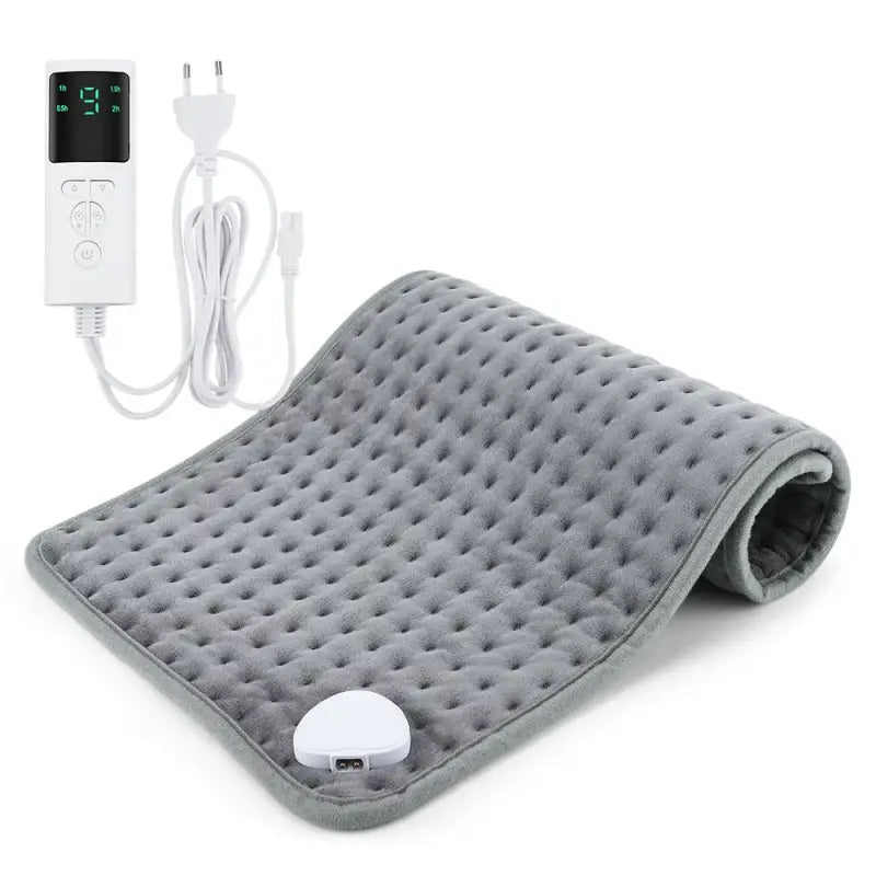 Dark grey electric heating blanket with temperature control and power cord