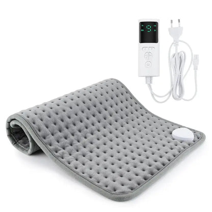 Dark grey electric heating blanket with textured surface and digital controller