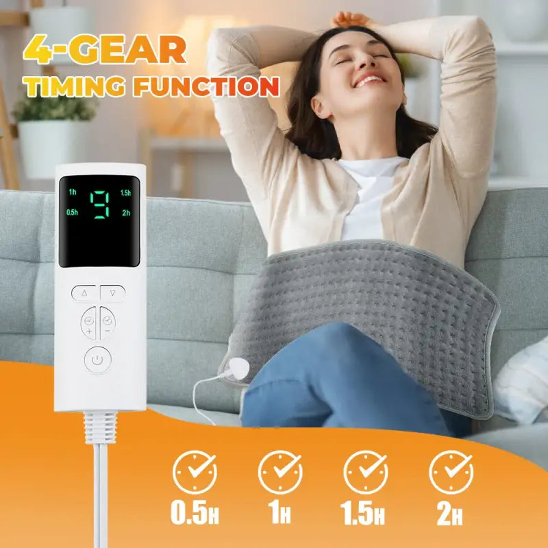 Dark grey electric heating blanket with digital timer control and 4 timing settings