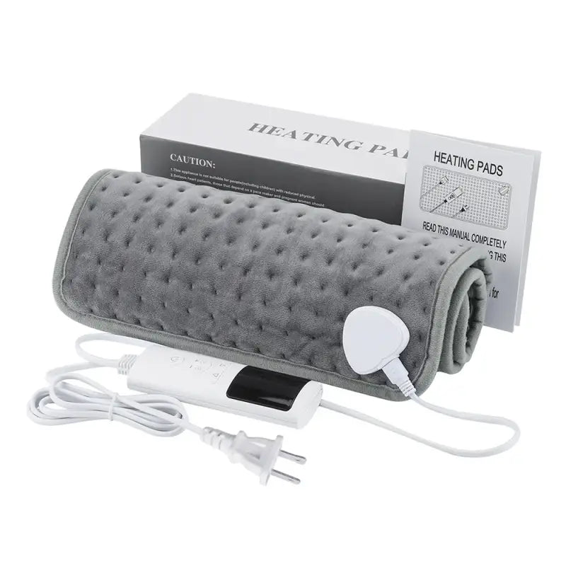 Dark grey electric heating blanket with textured surface and controller for comfort