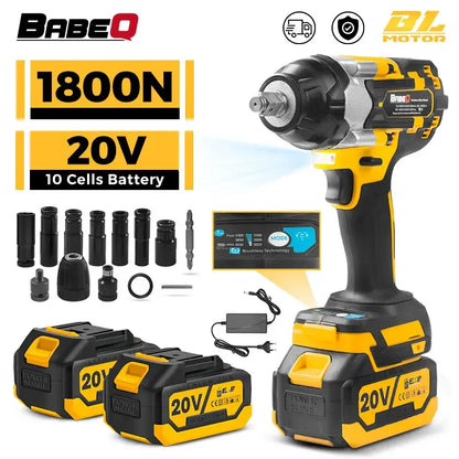 Cordless Electric Impact Wrench 1/2 Inch with 1800N torque and socket attachments