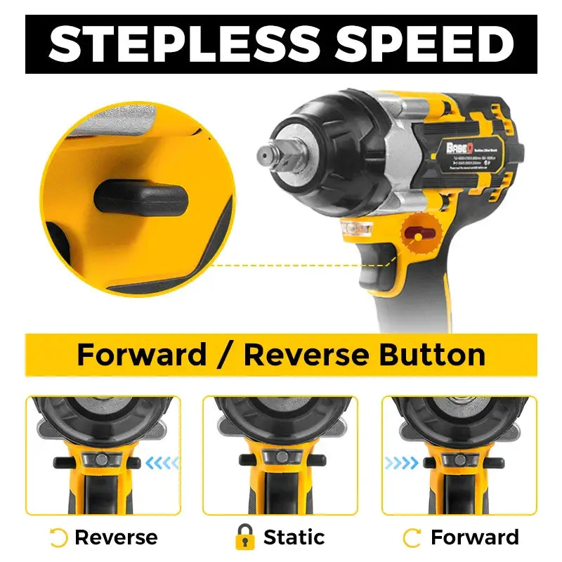 Yellow and black electric impact wrench with forward/reverse control for precise performance