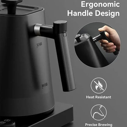 Matte black electric kettle 1.0 L with ergonomic handle for goose neck hand brew