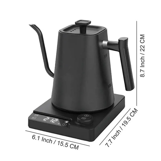 Black Electric Kettle 1.0 L with temperature control for Goose Neck Hand Brew coffee