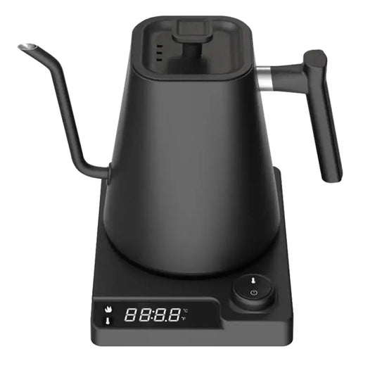 Black Electric Kettle 1.0 L with digital display, ideal for goose neck hand brew coffee