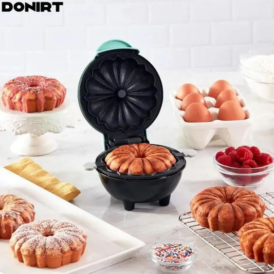 Black Bundt cake maker with hinged lid for Electric Non-Stick Waffles Kitchen Cooking Machine