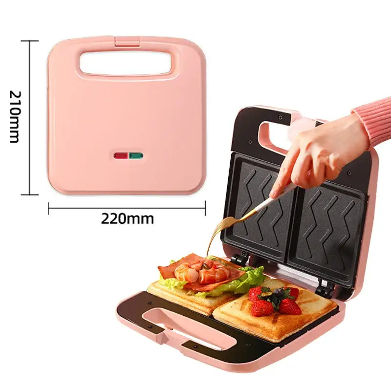 Pink sandwich machine multifunction with non-stick plates and carrying handle