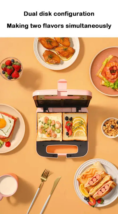 Dual-compartment Electric Panini Sandwich Machine for versatile cooking with divided plates