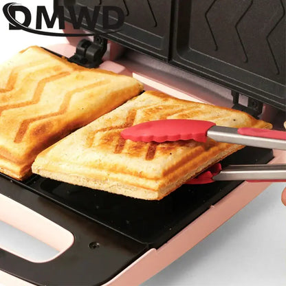 Golden brown waffle sandwich cooking in Electric Panini Sandwich Machine multifunction