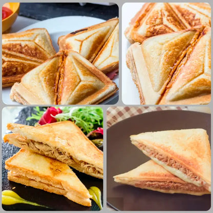 Toasted sandwich triangles filled with tuna or meat using Sonifer Electric Sandwich Maker