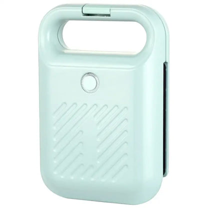 Mint green sandwich maker panini press with diagonal ridges and non-stick coating