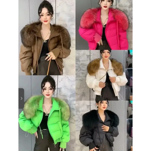 European Version 2023 Winter New Light Luxury All-match Big Fur Collar Loose Women's Long-Sleeved Bread Korean Version Down Jack - laurichshop