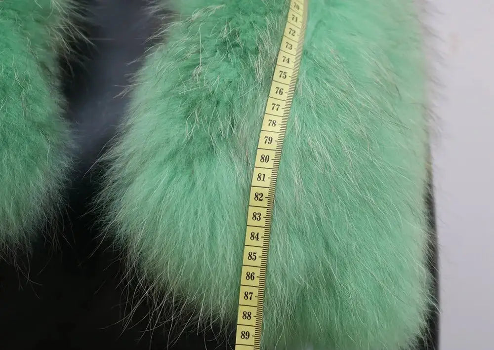 Mint green fluffy fur with measuring tape for Female Winter Jacket featuring Light Luxury All-match design