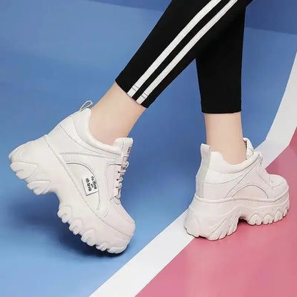 Female Casual Vulcanized Shoes Fashion High Heel Sneakers