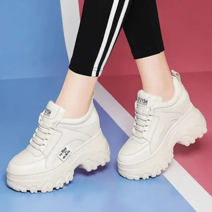 Female Casual Vulcanized Shoes Fashion High Heel Sneakers