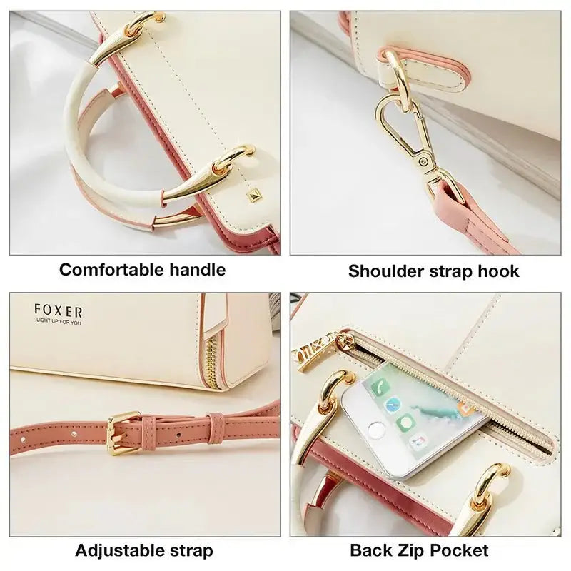 FOXER Split Leather Handbags Women Purse Chic Totes for Female Shoulder Bags Large Capacity Crossbody Bag Stylish Messenger Bag - laurichshop