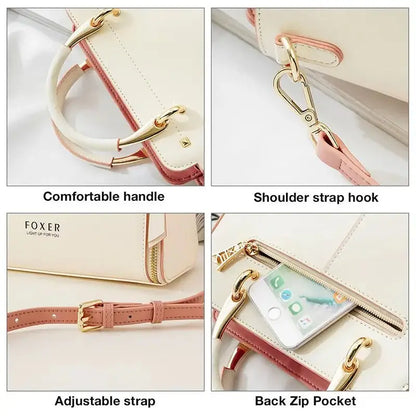 FOXER Split Leather Handbags Women Purse Chic Totes for Female Shoulder Bags Large Capacity Crossbody Bag Stylish Messenger Bag - laurichshop