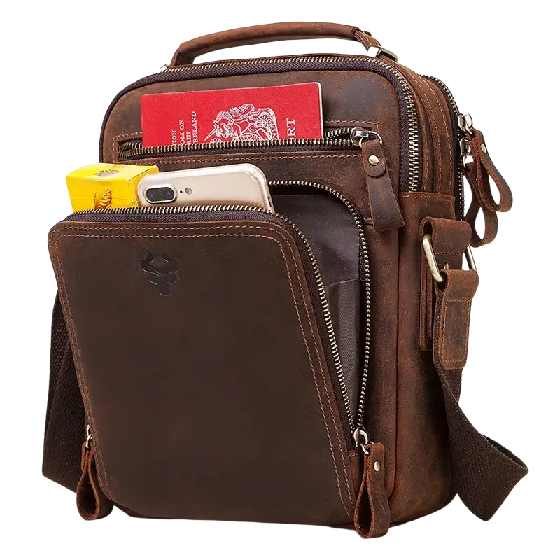 Humerpaul Genuine Large Capacity Leather Men Shoulder Vintage Cross Bags