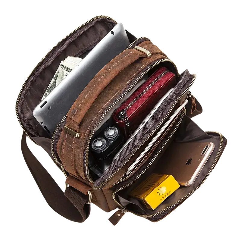 Humerpaul Genuine Large Capacity Leather Men Shoulder Vintage Cross Bags