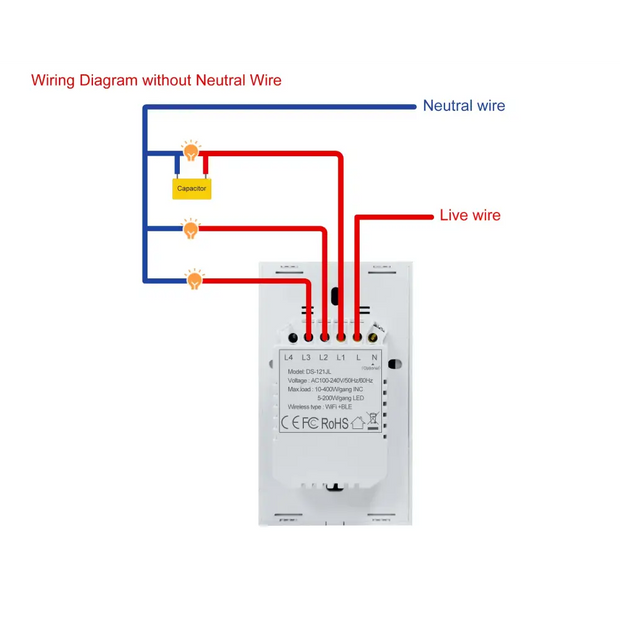 GIRIER Smart Wifi Touch Gang Light Switch 100-240V Works with Alexa Hey Google