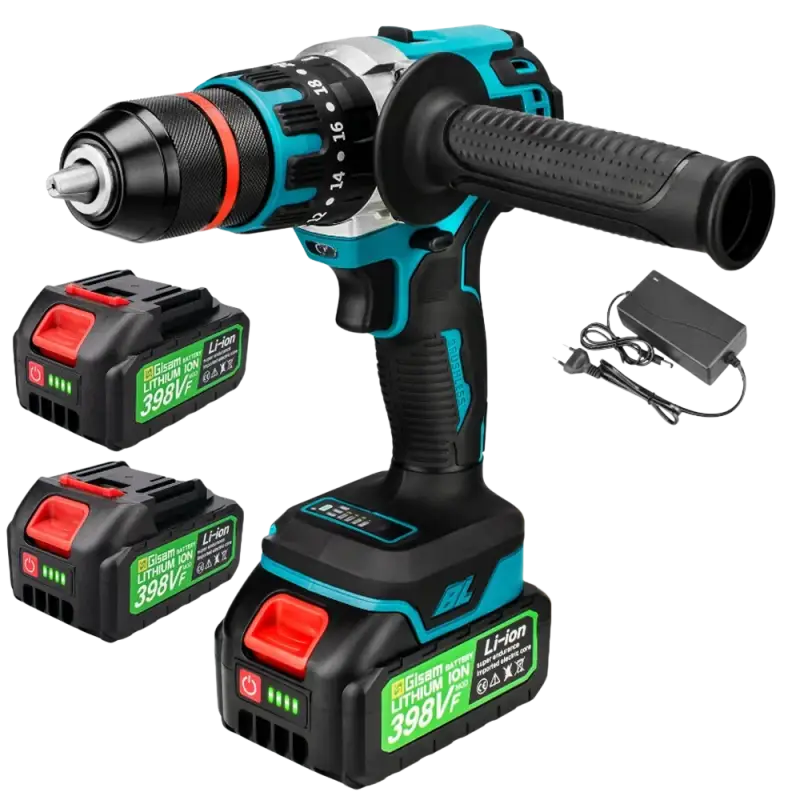 Teal black cordless electric impact drill for ice breaking fishing with batteries charger